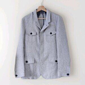 FB Fashion Blazer Mens 48R Gray Linen Blend Lined Sleeves Double Vented Preppy